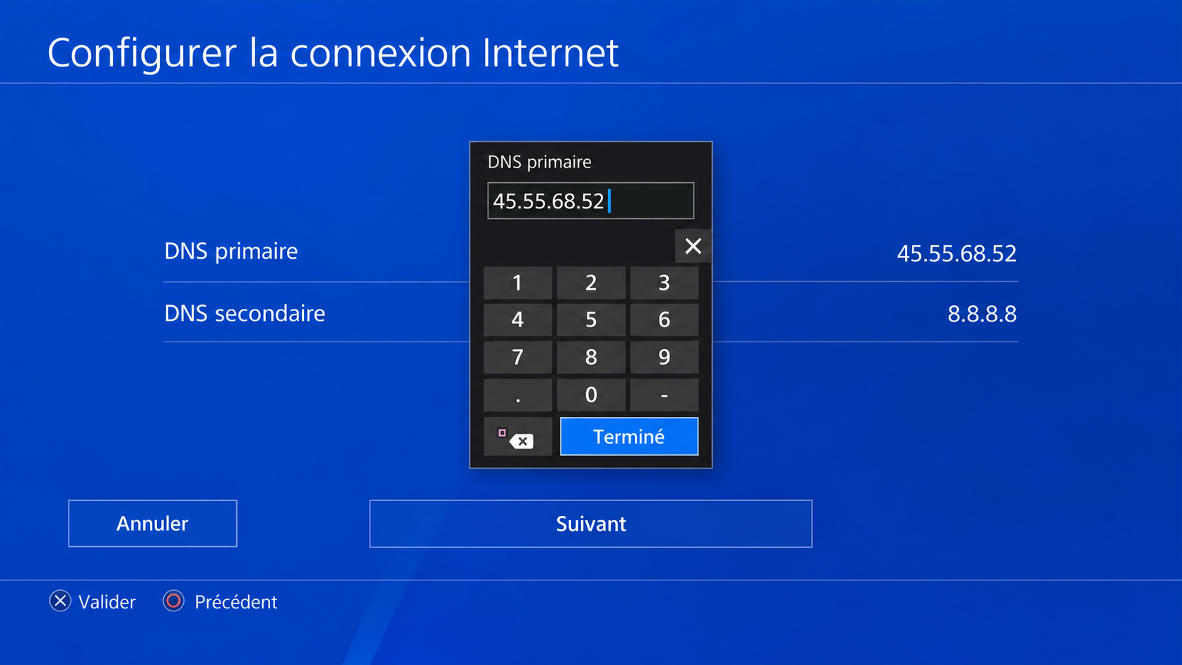 Saisie des DNS BedrockConnect sur PlayStation 4