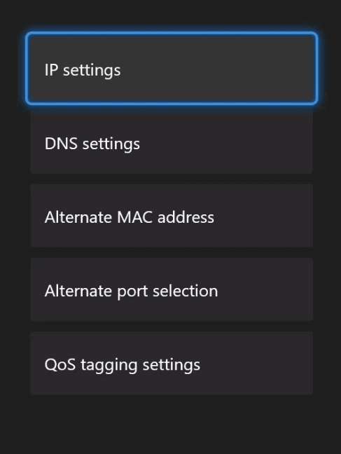 Sélection des paramètres DNS manuels sur Xbox